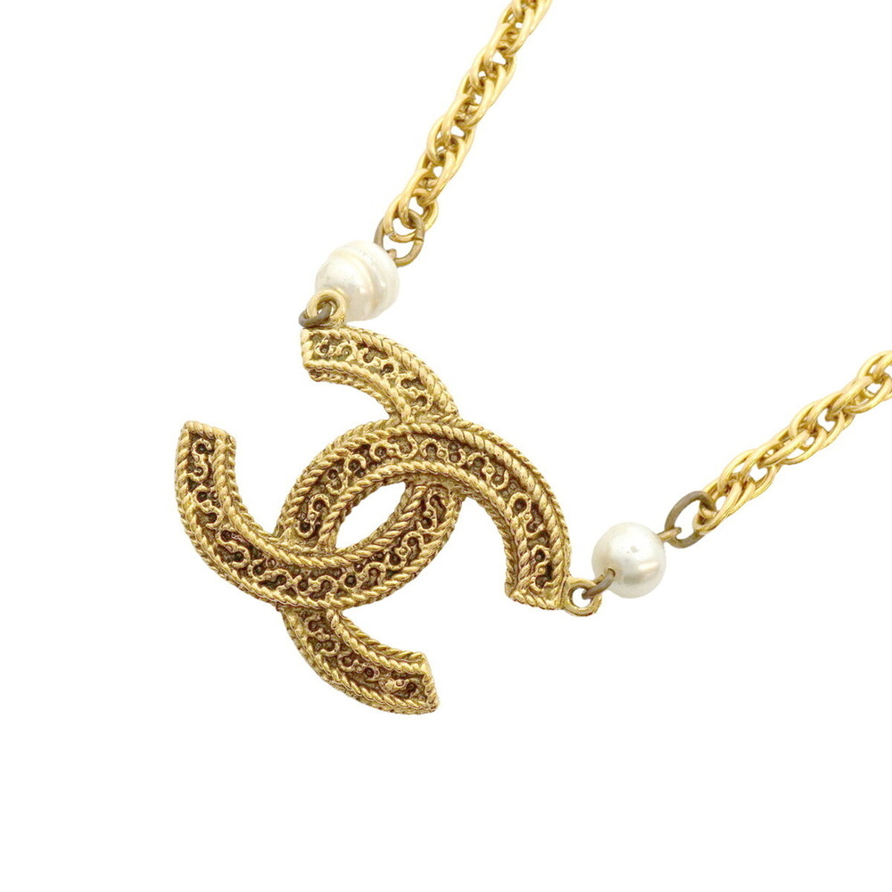 CHANEL Gold Pearl Logo Necklace